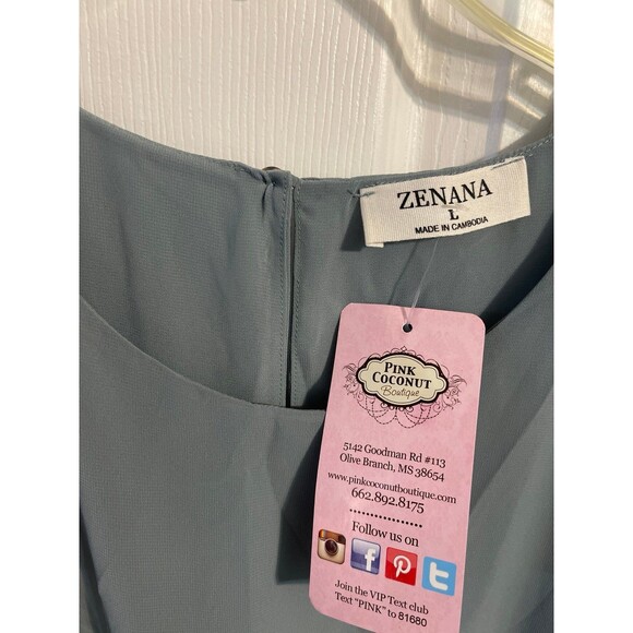Zenana Side Tie Layered Chiffon Tank Top Size L New With Tags Teal - Picture 2 of 4